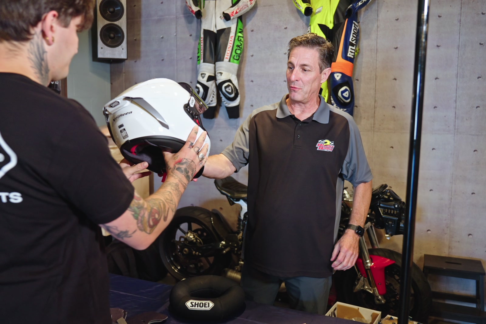 Shoei helmet fitting demonstration for the PFS Technical Overview
