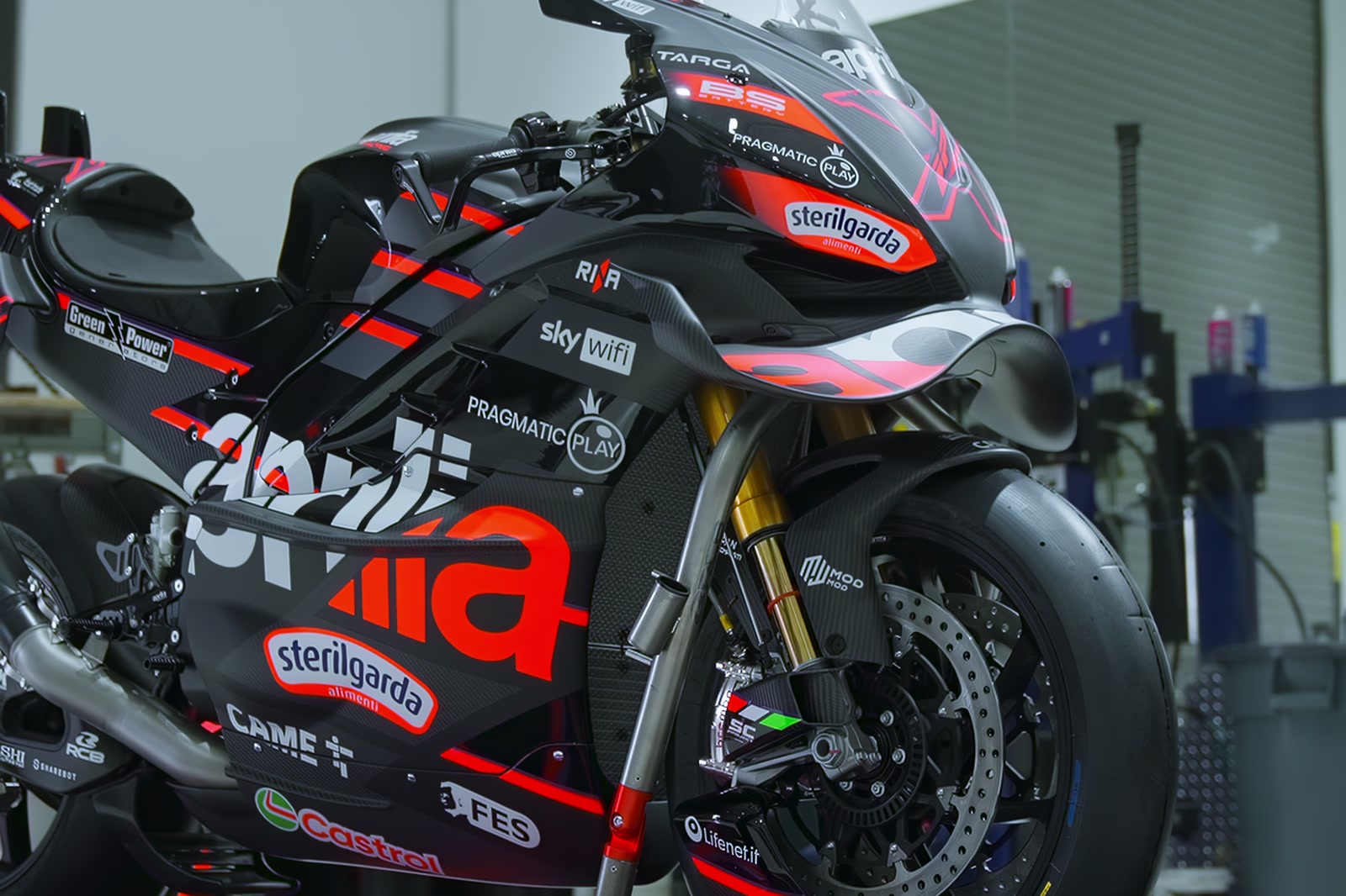 Aprilia XGP race motorcycles in the showroom