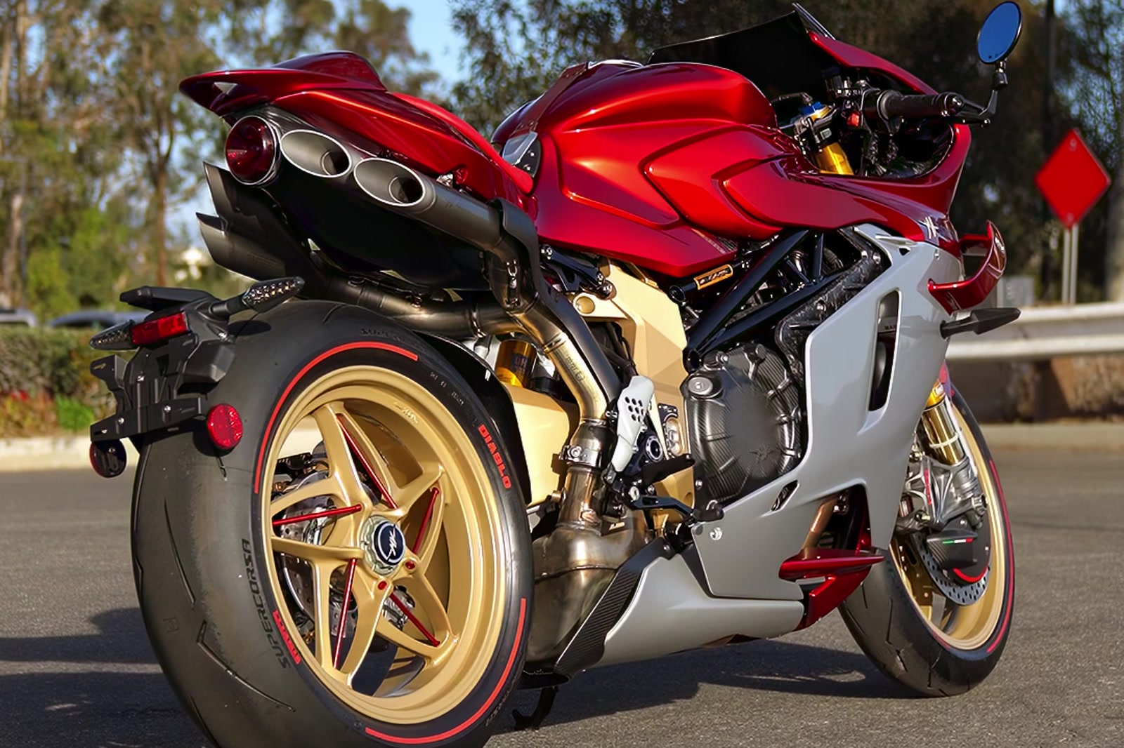 Red MV Agusta Superveloce Serie Oro in the sunlight